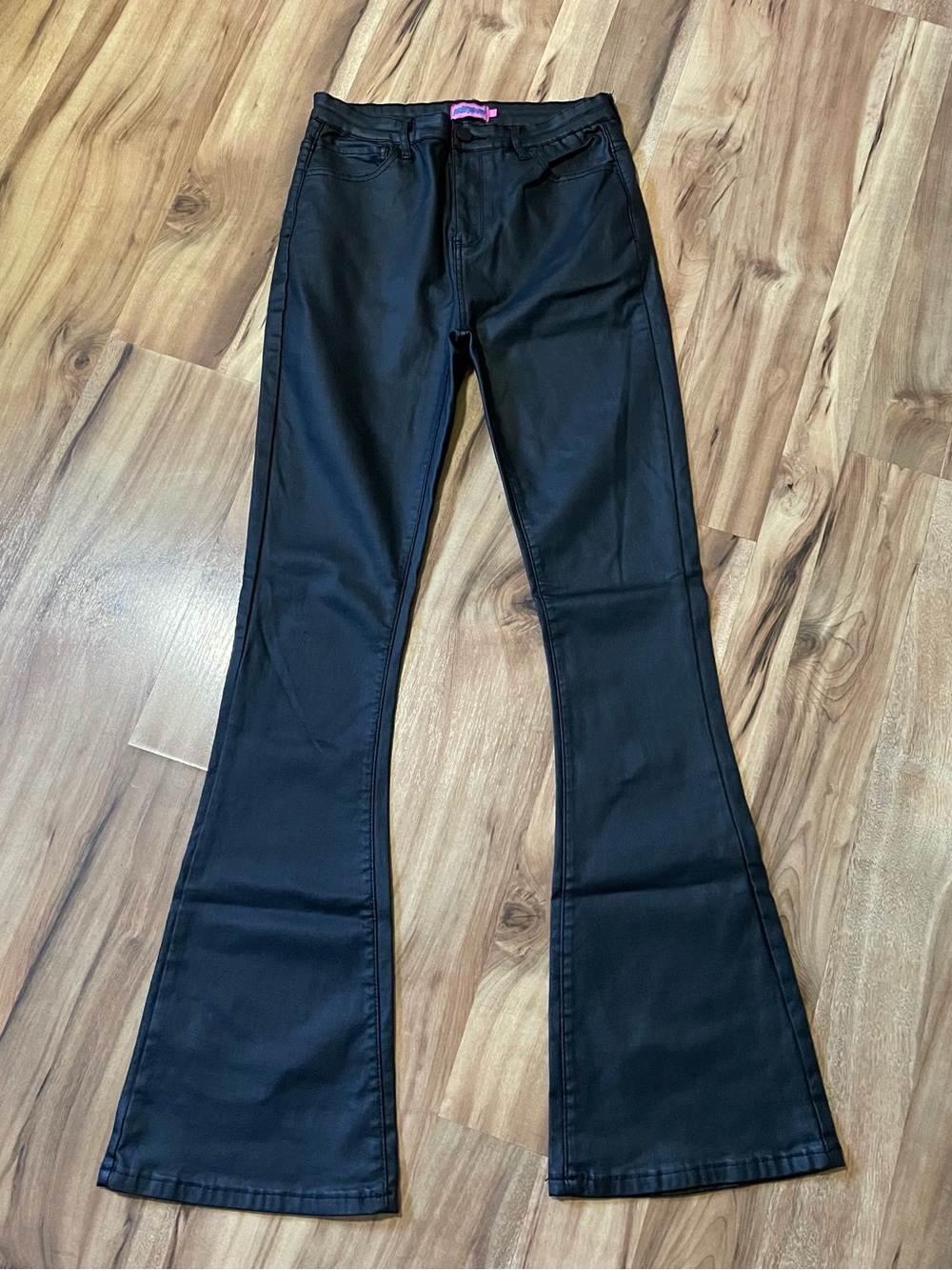 Edikted Luna Black Faux Leather Flare Leg Pants Size L